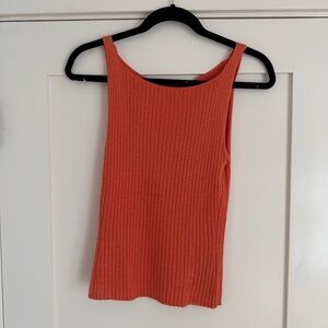 Acrobat Vibrant Coral Ribbed Silk-Cashmere Blend Tank Top